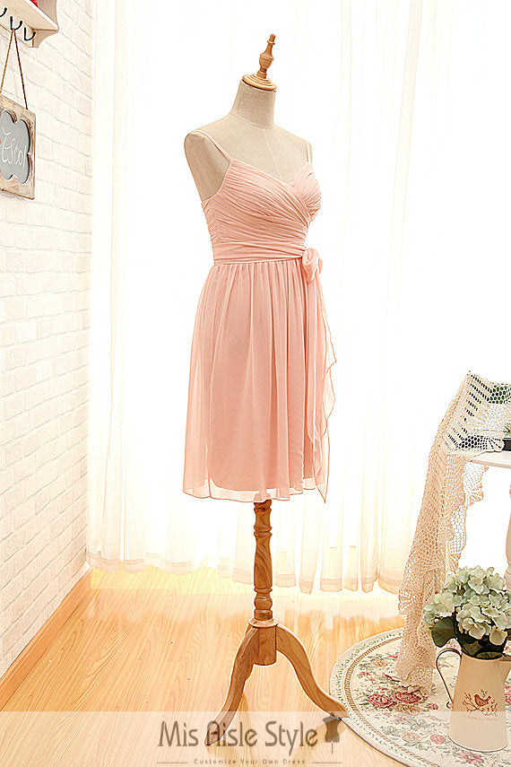 Short Spaghetti Straps Pearl Pink Bridesmaid Dress – misaislestyle