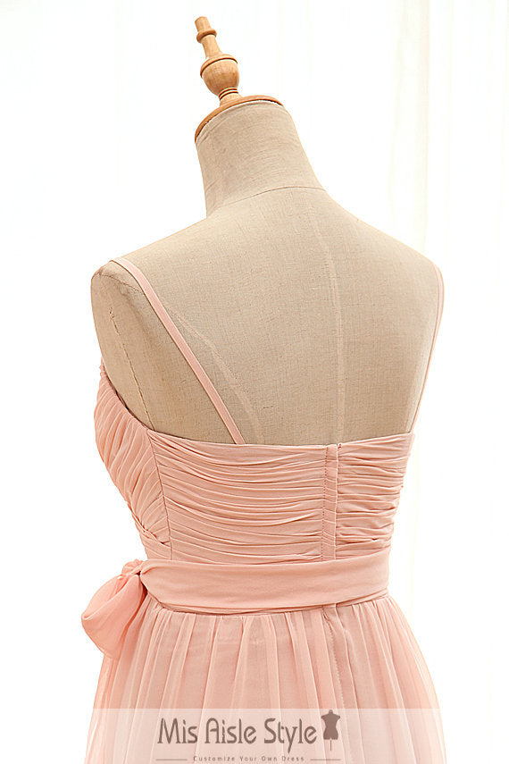 Short Spaghetti Straps Pearl Pink Bridesmaid Dress misaislestyle Short Spaghetti Straps Pearl Pink Bridesmaid Dress misaislestyle