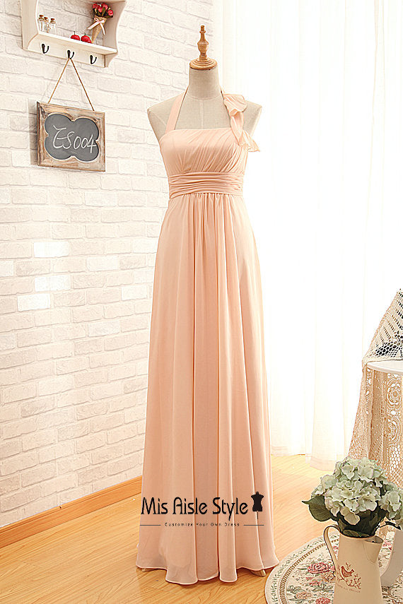 Halter Neckline Blush Bridesmaid Dress misaislestyle Halter Neckline Blush Bridesmaid Dress misaislestyle
