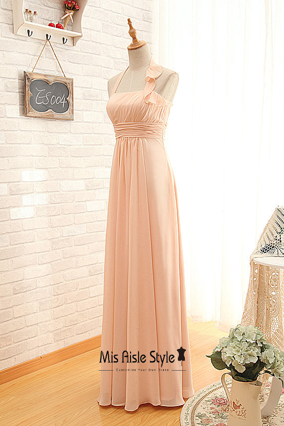 Halter Neckline Blush Bridesmaid Dress misaislestyle Halter Neckline Blush Bridesmaid Dress misaislestyle