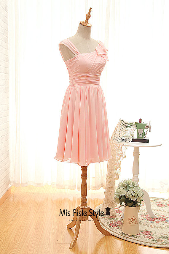 Knee Length Pink Bridesmaid Dress misaislestyle Knee Length Pink Bridesmaid Dress misaislestyle