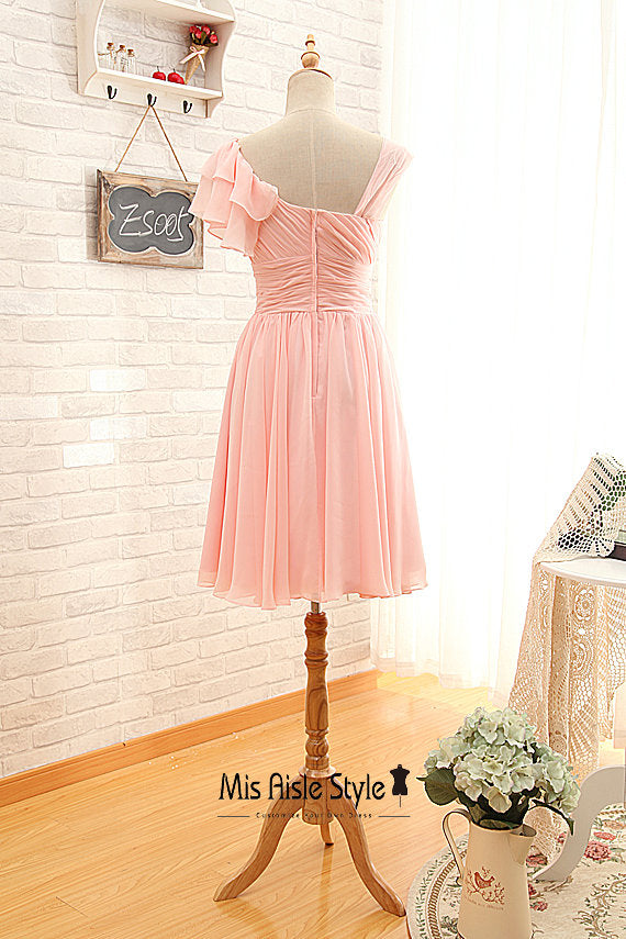 Knee Length Pink Bridesmaid Dress – misaislestyle