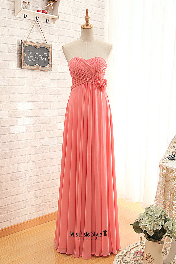 Full Length Empire Coral Bridesmaid Dress – misaislestyle