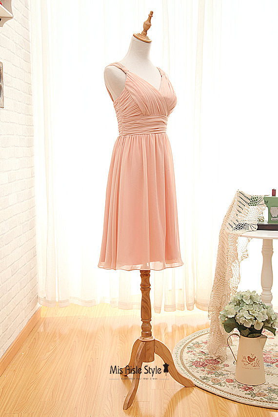 peach bridesmaid short dresses Knee Length V-neck Blush Bridesmaid Dress misaislestyle peach bridesmaid short dresses Knee Length V-neck Blush Bridesmaid Dress misaislestyle