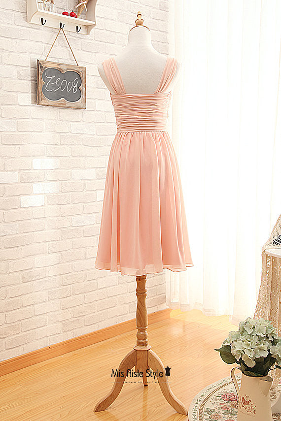Knee Length V-neck Blush Bridesmaid Dress misaislestyle Knee Length V-neck Blush Bridesmaid Dress misaislestyle