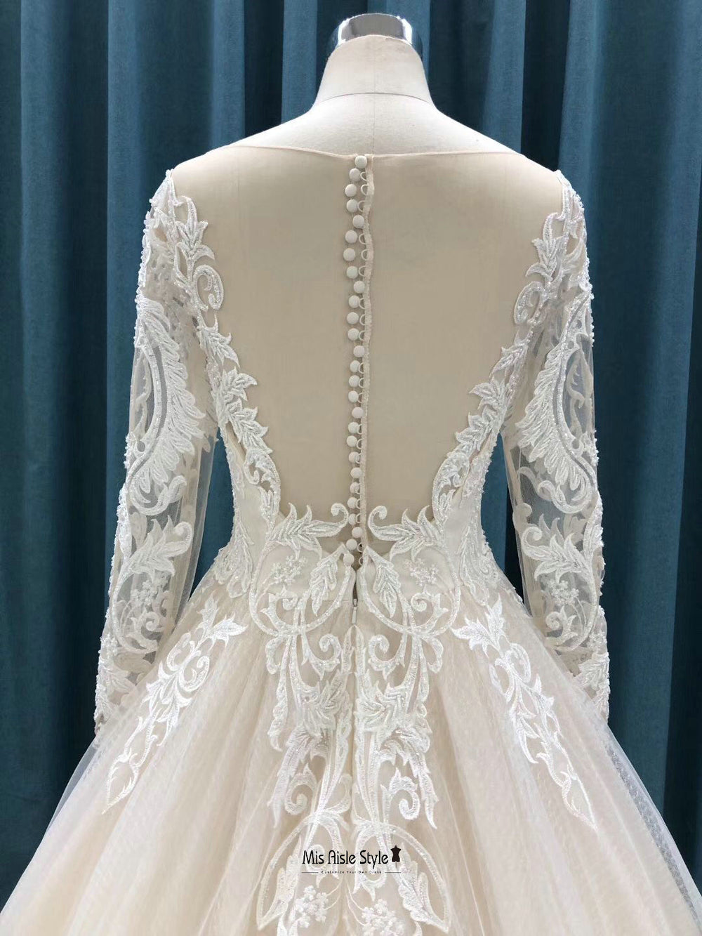 champagne wedding dress long sleeve Modest Long Sleeves Lace Wedding Dress – misaislestyle
