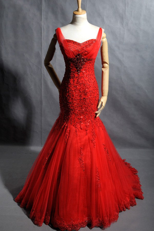 mermaid red evening dress