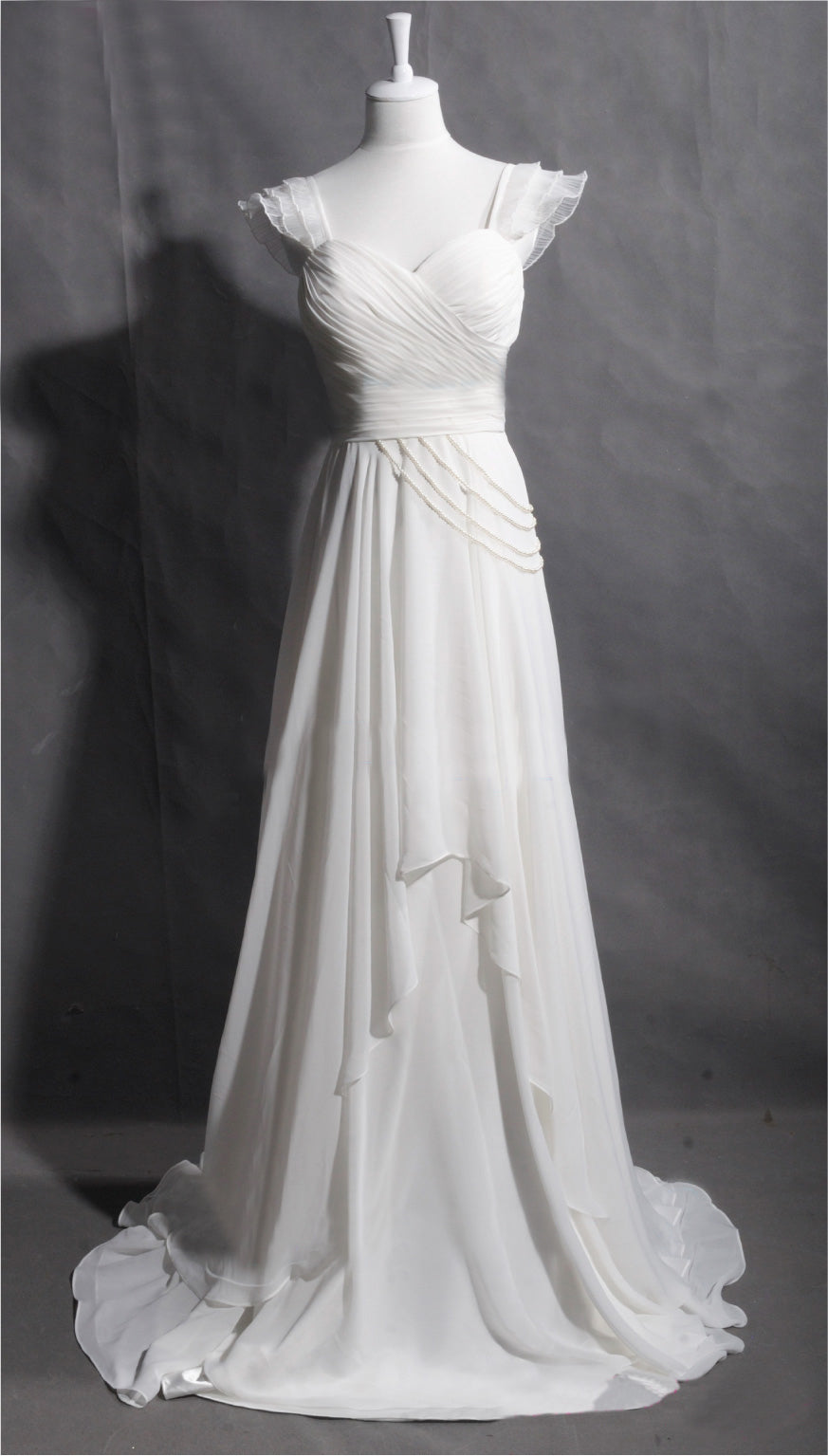 chiffon dress cap sleeves Simple Chiffon Plunging Cap Sleeves Wrap Slit Custom Wedding Dress