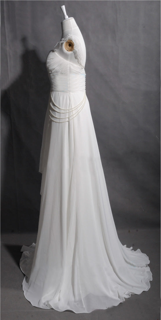 chiffon wedding dress with cap sleeves Illusion Cap Sleeve Bateau Neck Chiffon Wedding Dress
