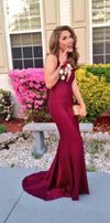 fitted burgundy prom dress