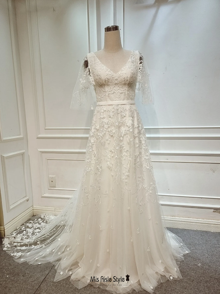 short sleeve lace wedding dress