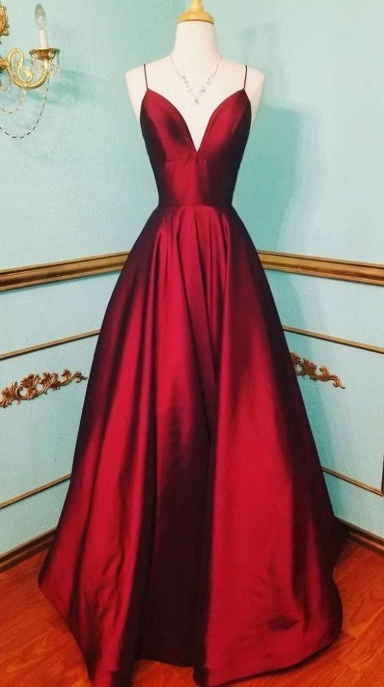 Charming Spaghetti Straps Dark Red Prom Long Dress with Splits,Formal –  Siaoryne