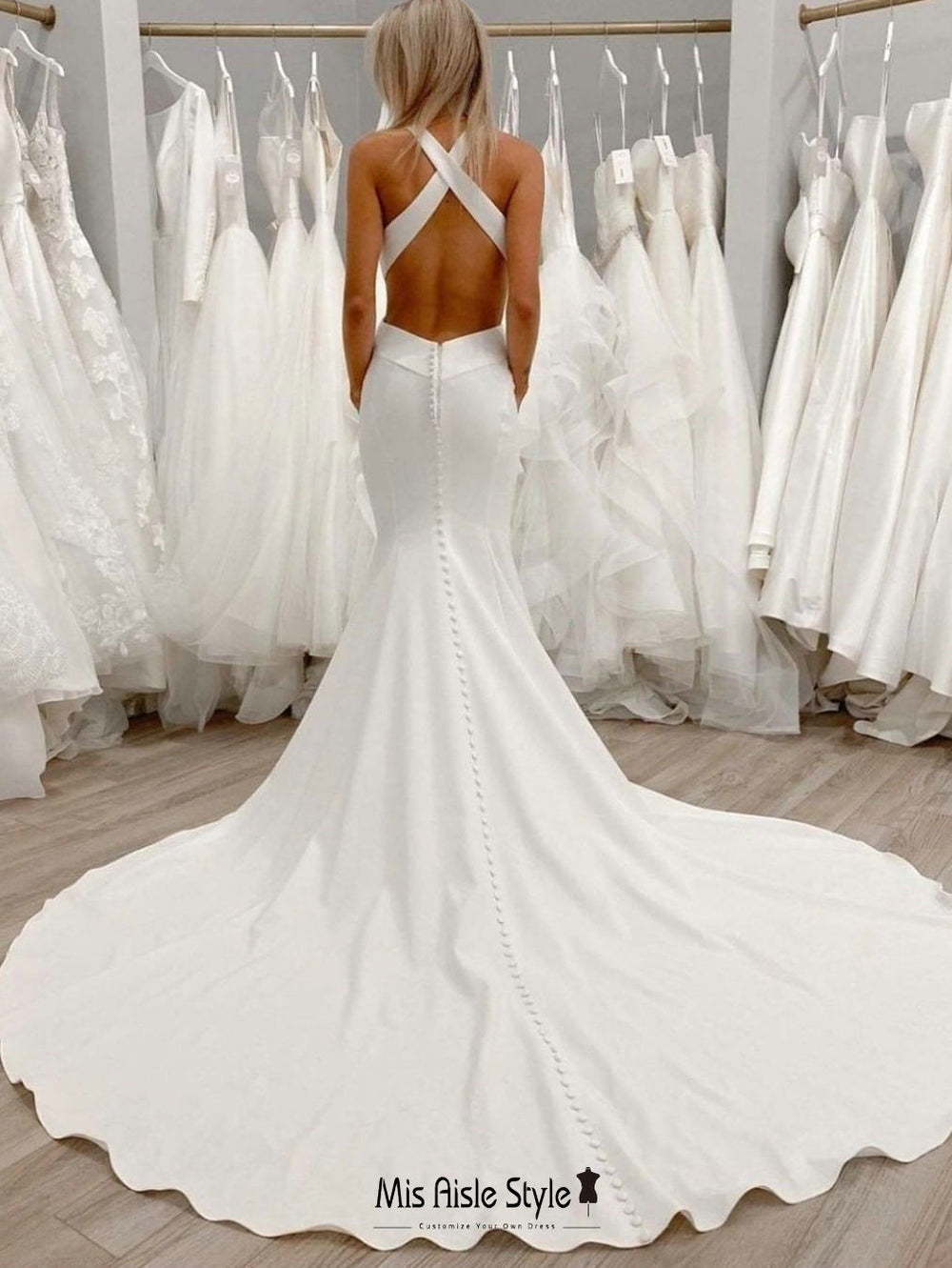 Fitted Square Neckline Criss Cross Back Wedding Dress Fitted Square Neckline Criss Cross Back Wedding Dress