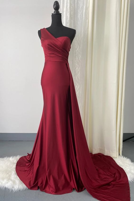 One Shoulder Burgundy Evening Dress misaislestyle One Shoulder Burgundy Evening Dress misaislestyle
