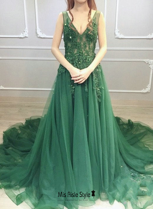 Sexy Sheer Green Prom Dress misaislestyle Sexy Sheer Green Prom Dress misaislestyle