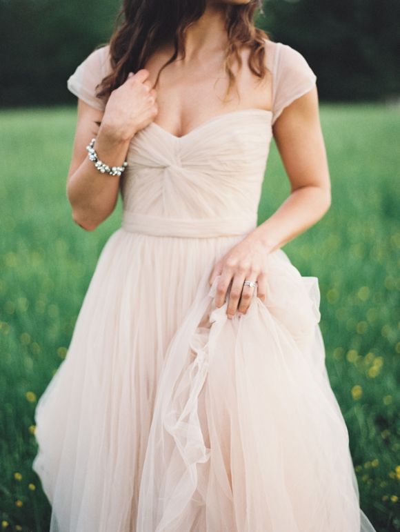 Full Length Cap Sleeve Blush Tulle Wedding Dress – misaislestyle