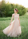 Full Length Cap Sleeve Blush Tulle Wedding Dress