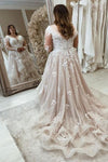 Long Sleeve Lace Plus Size Blush Wedding Dress With Detachable Beaded Band