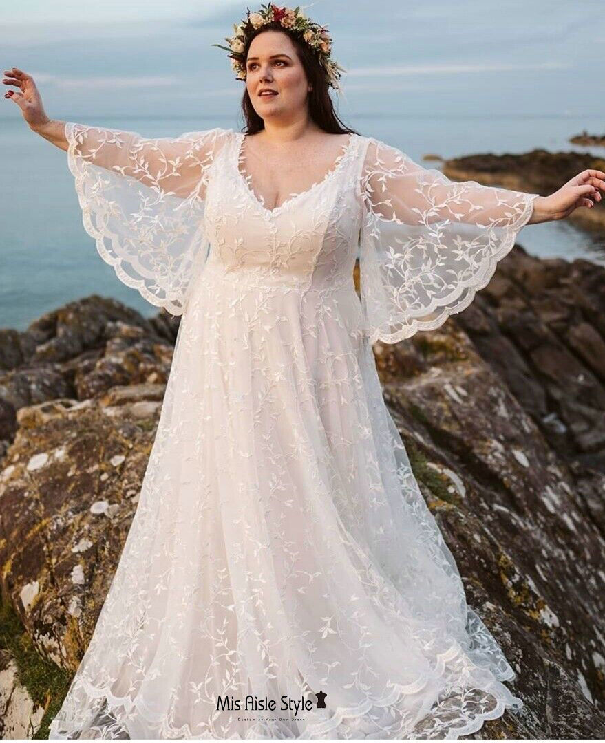 Boho Plus Lace Maxi Dress Summer Plus Size Lace Long Sleeve