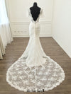 Mermaid Low V-back Soft Lace Flutter Sleeve Wedding Dress