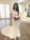 Mermaid Low V-back Soft Lace Flutter Sleeve Wedding Dress