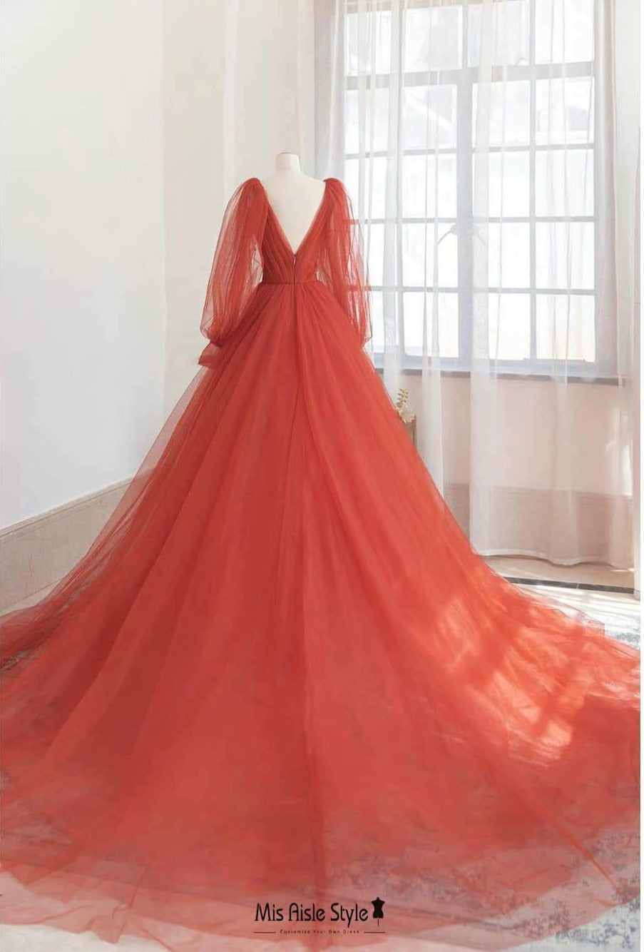 orange red formal party dress
