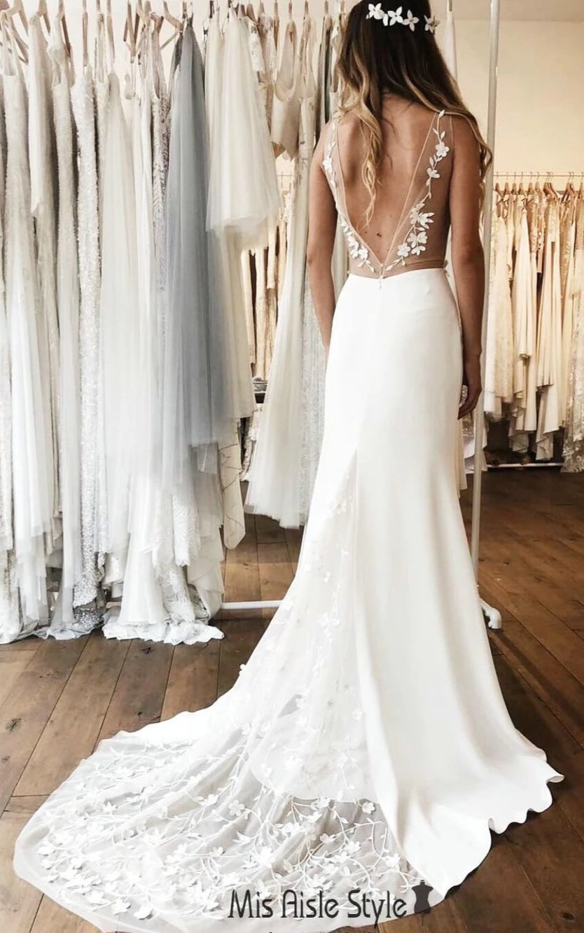 Sexy Low V-Back Fitted Wedding Dress 