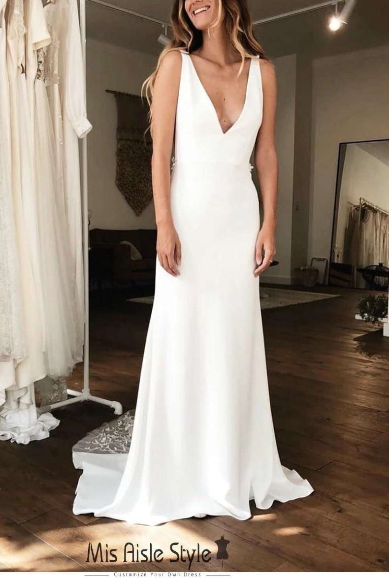 Sexy Low V-Back Fitted Wedding Dress 