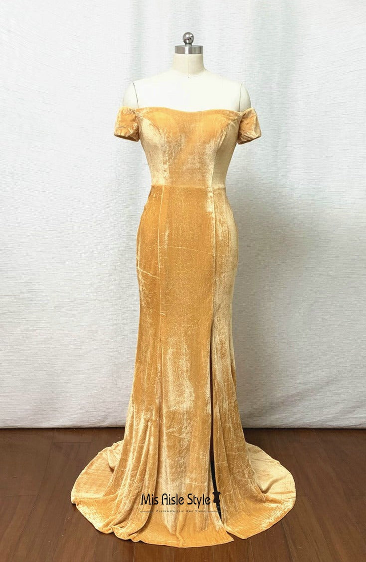 yellow velvet dress Fitted Yellow Velvet Evening Dress – misaislestyle