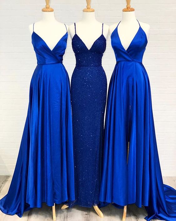 Simple Slit Royal Blue Prom Dress