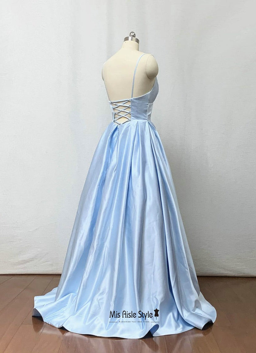 High Quality Soft Satin Light Blue Prom Dress misaislestyle High Quality Soft Satin Light Blue Prom Dress misaislestyle