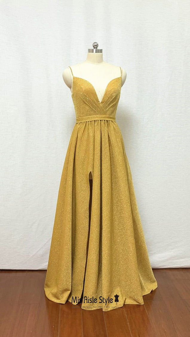 dusty yellow prom dress