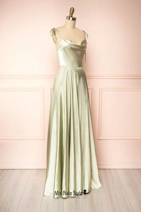 Sexy Slit Sage Wedding Party Dress misaislestyle Sexy Slit Sage Wedding Party Dress misaislestyle