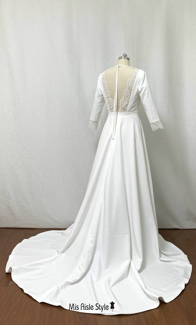 Sexy Low Back Half Sleeve Boho Wedding Dress misaislestyle Sexy Low Back Half Sleeve Boho Wedding Dress misaislestyle