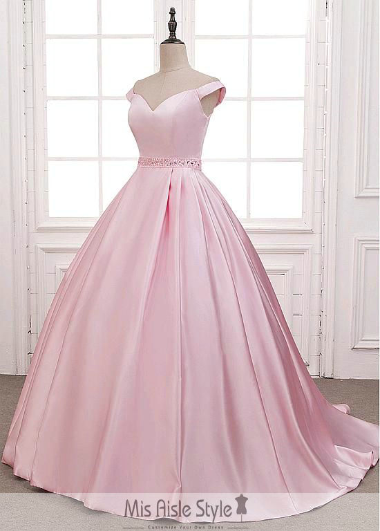 strapless open back dress Off Shoulder Sleeve Pearl Pink Ball Gown Prom Dress misaislestyle strapless open back dress Off Shoulder Sleeve Pearl Pink Ball Gown Prom Dress misaislestyle