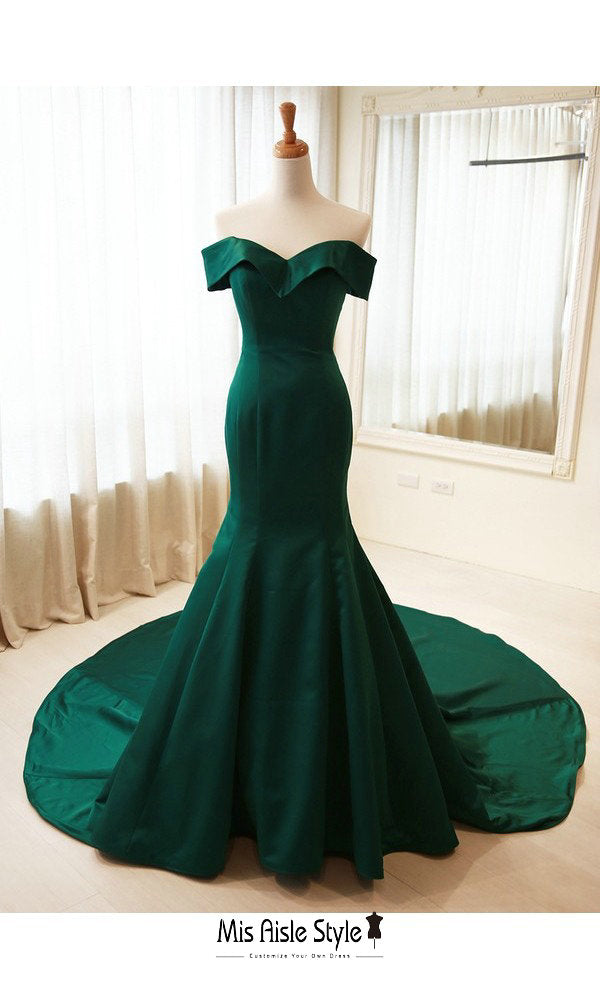Fit and Flare Off Shoulder Sleeve Deep Green Party Dress Fit and Flare Off Shoulder Sleeve Deep Green Party Dress