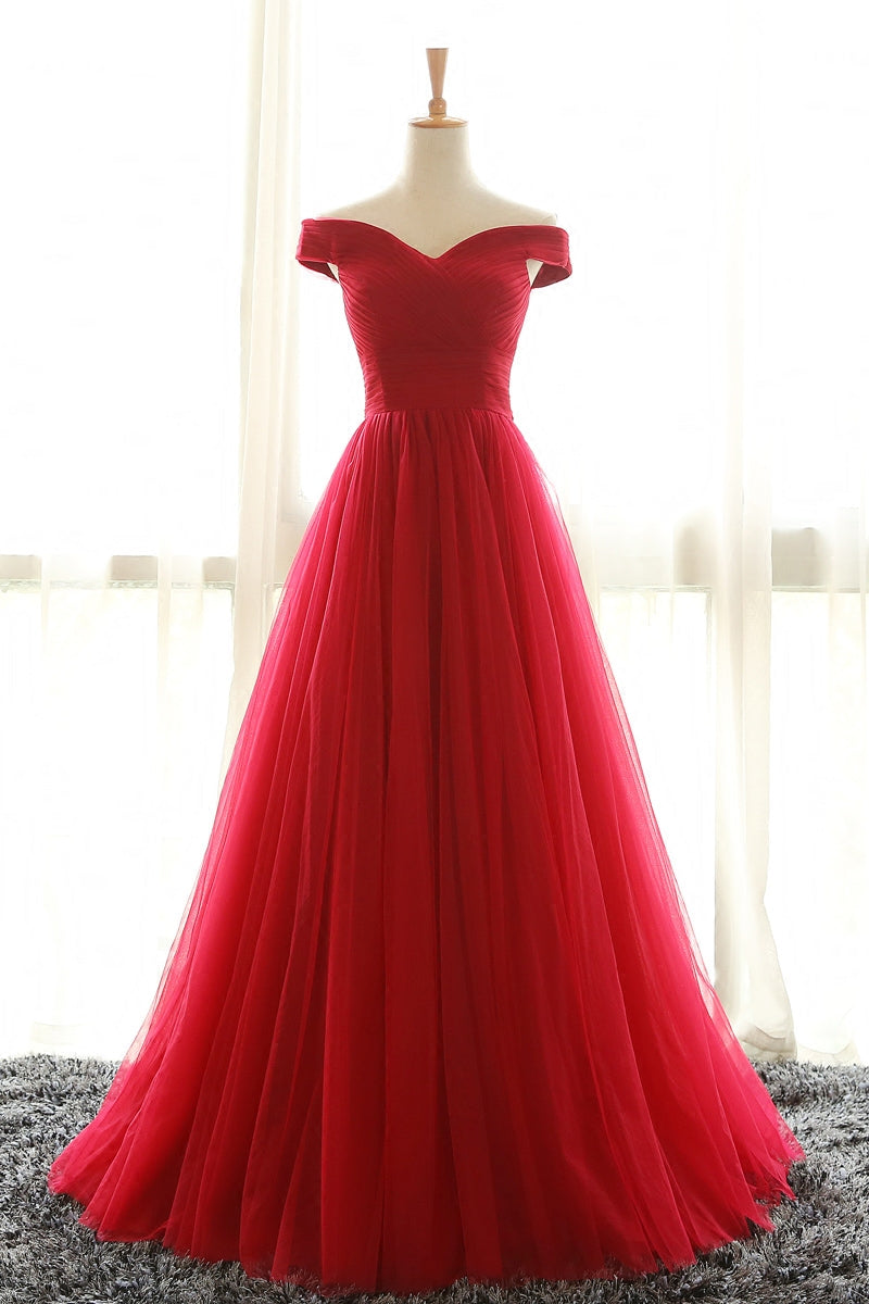 Ball Gown Off Shoulder Sleeve Red Prom Dress – misaislestyle
