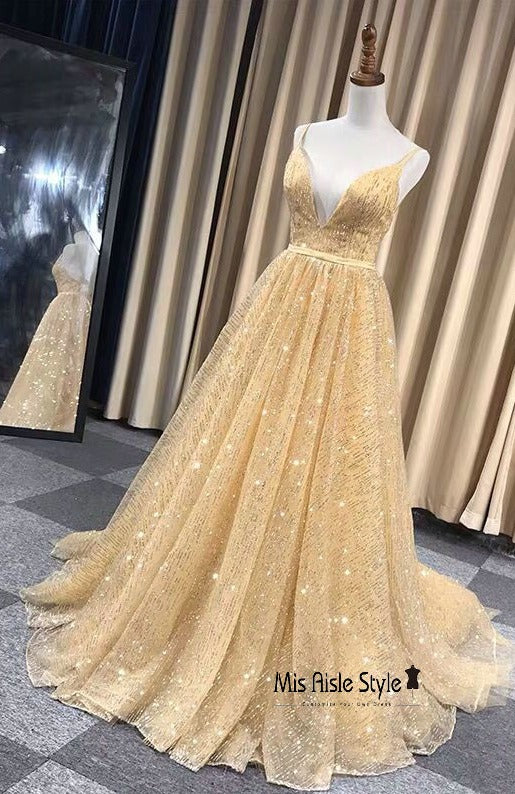 Fashion Gold Sparkle Prom Dress misaislestyle Fashion Gold Sparkle Prom Dress misaislestyle