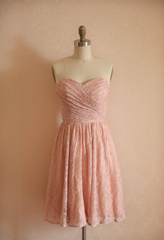 High Quality French Lace Short Blush Pink Bridesmaid Dress – misaislestyle