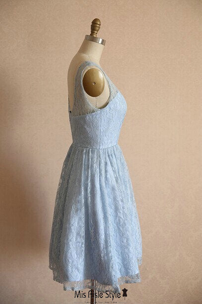 Knee length Vintage Light Blue Lace Bridesmaid Dress misaislestyle Knee length Vintage Light Blue Lace Bridesmaid Dress misaislestyle