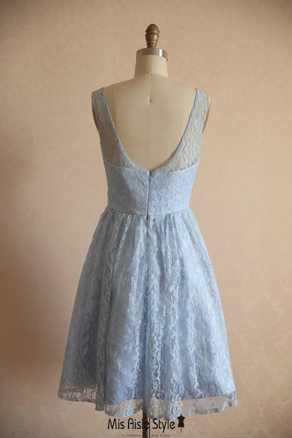 Knee length Vintage Light Blue Lace Bridesmaid Dress misaislestyle Knee length Vintage Light Blue Lace Bridesmaid Dress misaislestyle