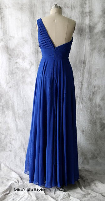 One Shoulder Royal Blue Bridesmaid Dress misaislestyle One Shoulder Royal Blue Bridesmaid Dress misaislestyle