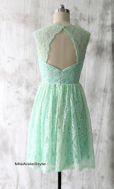 Short Mint Lace Bridesmaid Dress