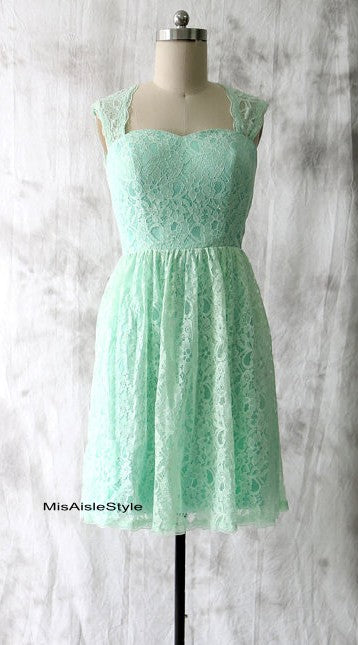Short Mint Lace Bridesmaid Dress