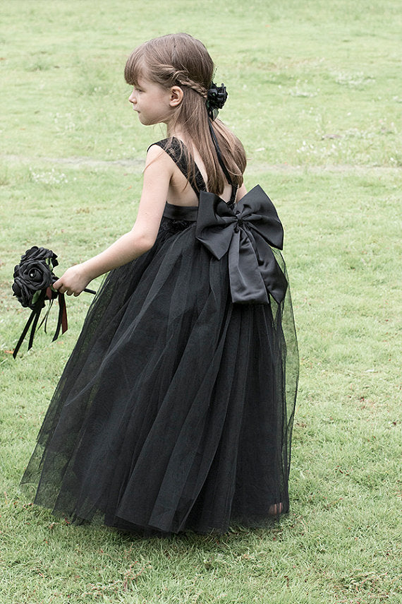 black flower girl dress