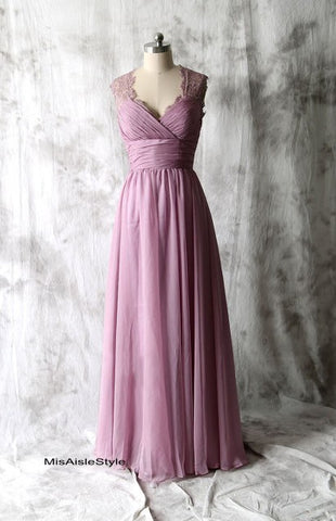 Long Vintage Lace Purple Bridesmaid Dress – misaislestyle