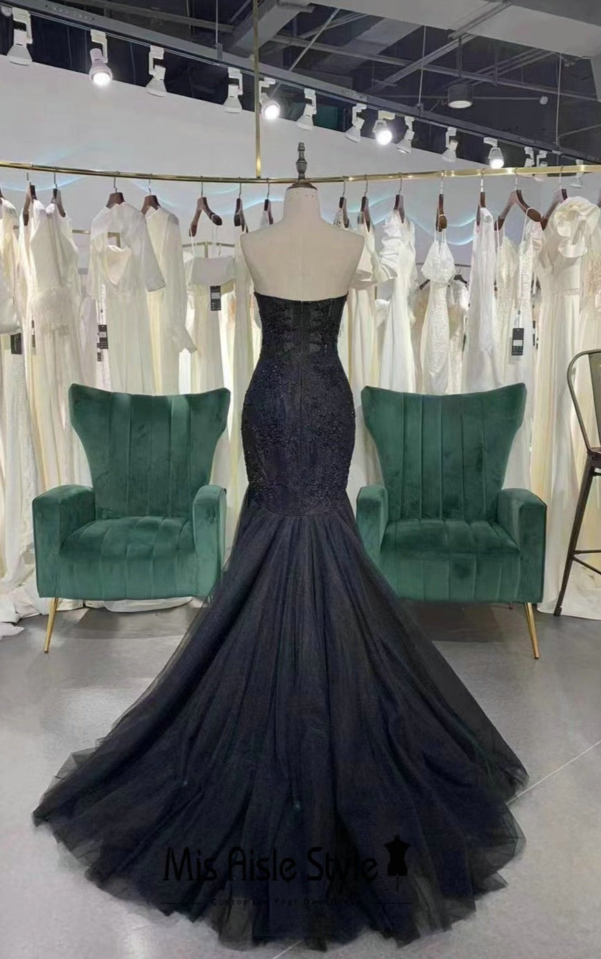 Mermaid Black Sheer Lace Wedding Dress misaislestyle Mermaid Black Sheer Lace Wedding Dress misaislestyle