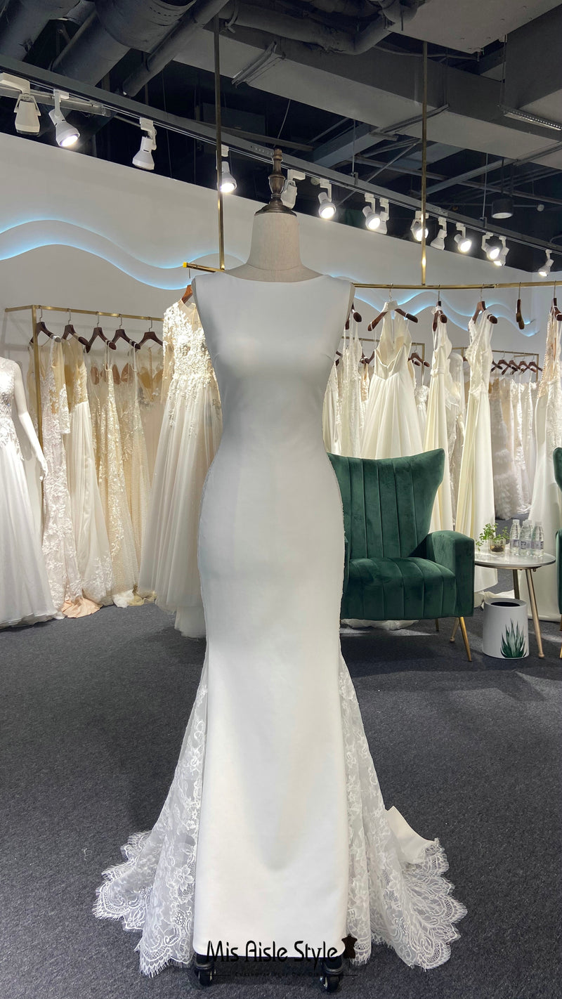 boat neck fit and flare wedding dress Shelby