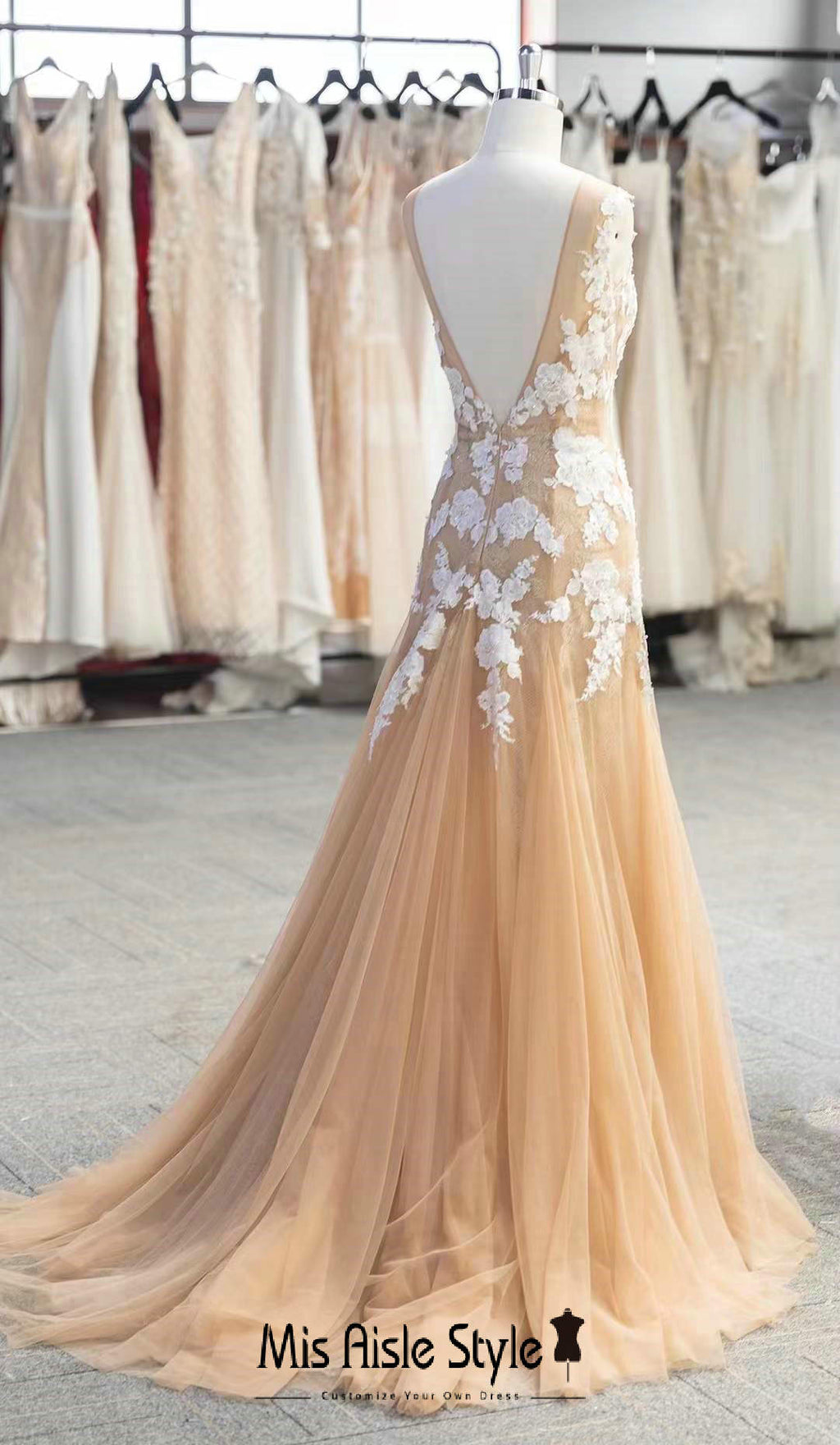 low v-back wedding dress