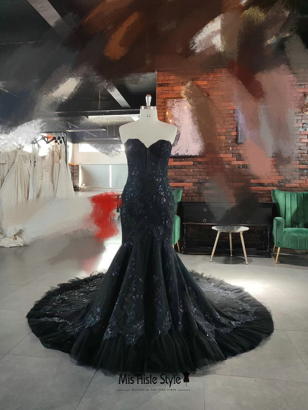 Mermaid Sheer Lace Black Wedding Dress misaislestyle Mermaid Sheer Lace Black Wedding Dress misaislestyle
